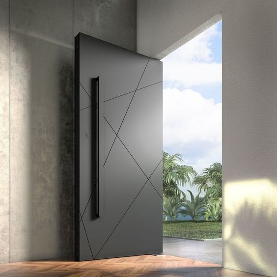 Portas de Entrada Artísticas Personalizadas Exteriores de Alumínio Metálico em Aço Inoxidável Blindado Modernas com Pivot de Segurança
