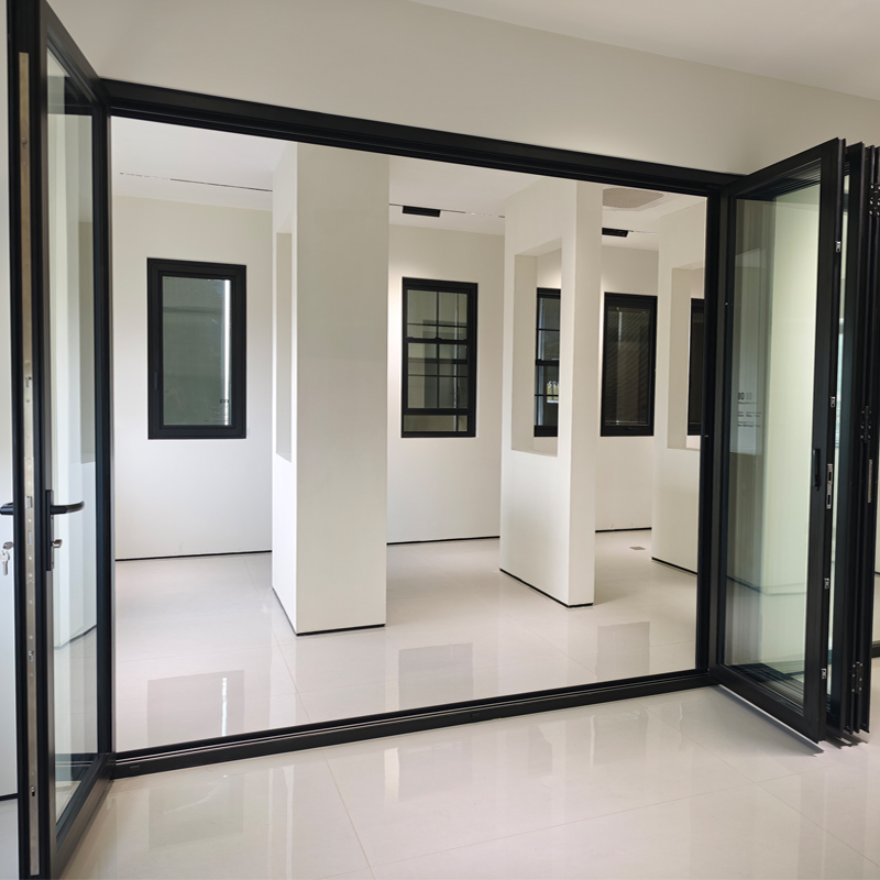 Portas de Aço Alumínio Comerciais Externas Harmônica Acordeão Vidro Interno Bifold Dobráveis Bi-Fold