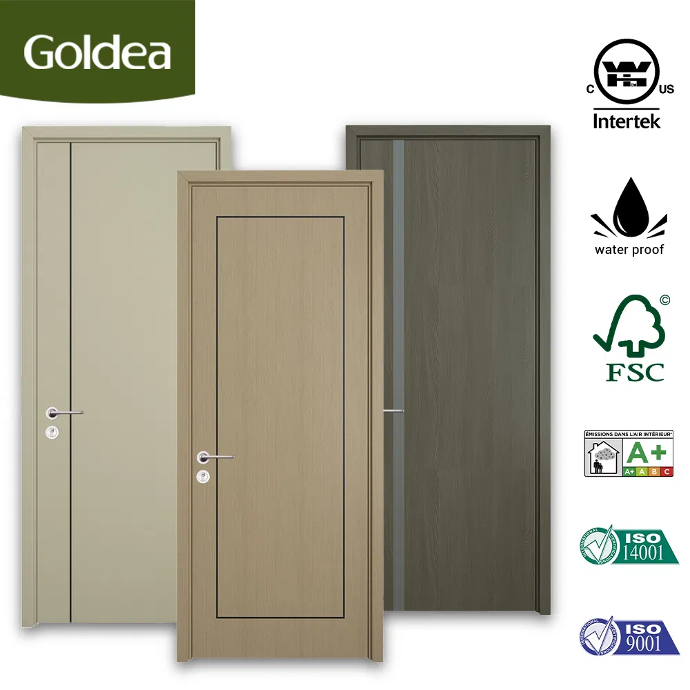 Goldea Atacado 39 Anos Preço de Fábrica Estilo Moderno Móveis para Quarto Porta Interior de Madeira MDF PVC com Design de Inlay em Faixas Metálicas