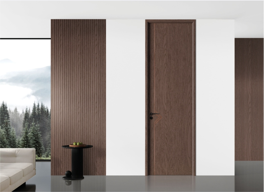 Porta de Madeira Plástica WPC Montada para Interior de Quarto
