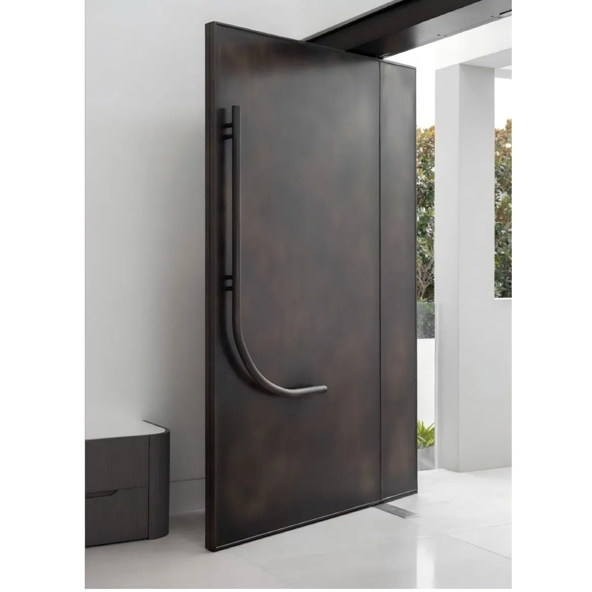 Porta pivotante de entrada exterior em madeira maciça moderna para uso residencial em villa