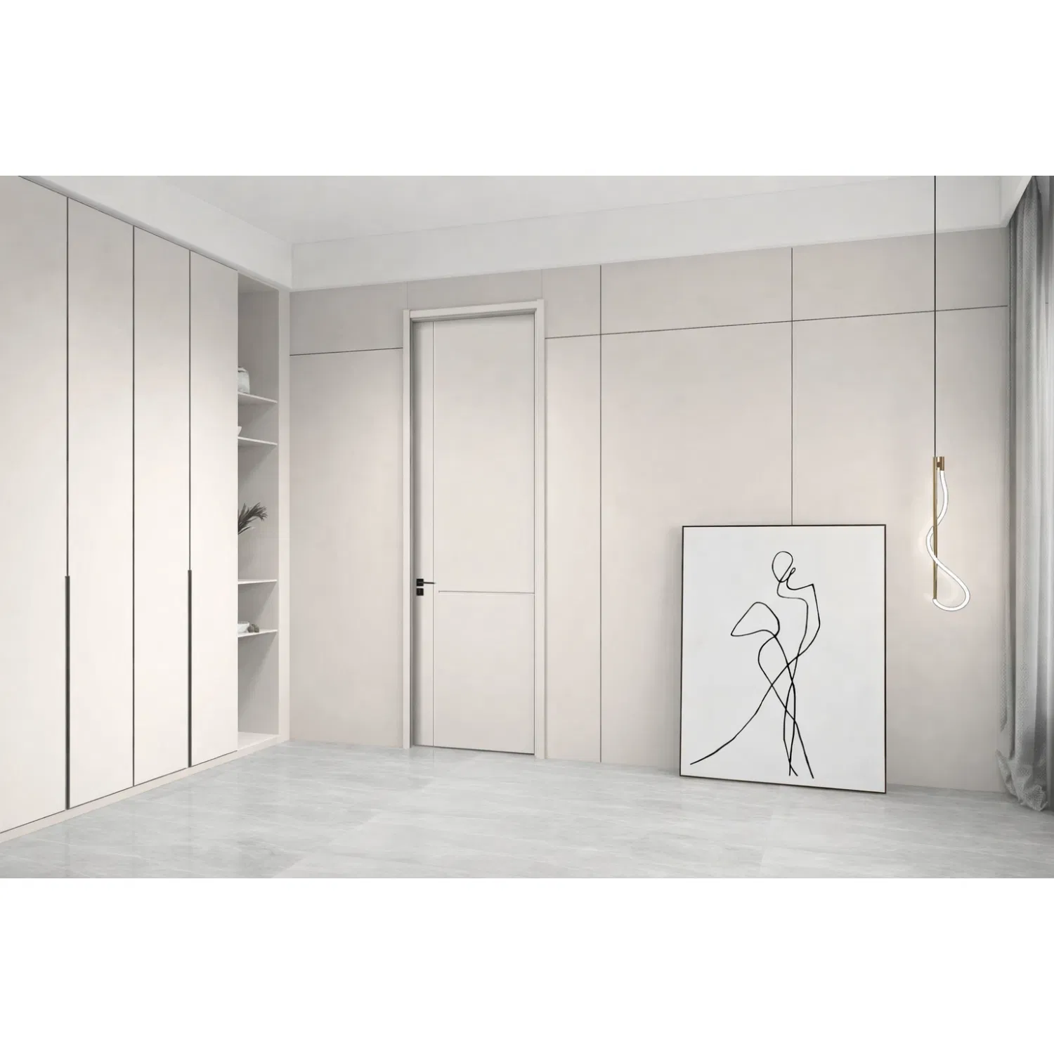 Porta de Madeira MDF com Revestimento Interior em Cor Noz Moderna, Design de Porta Sólida em Compósito para Hotel, Escola e Apartamento