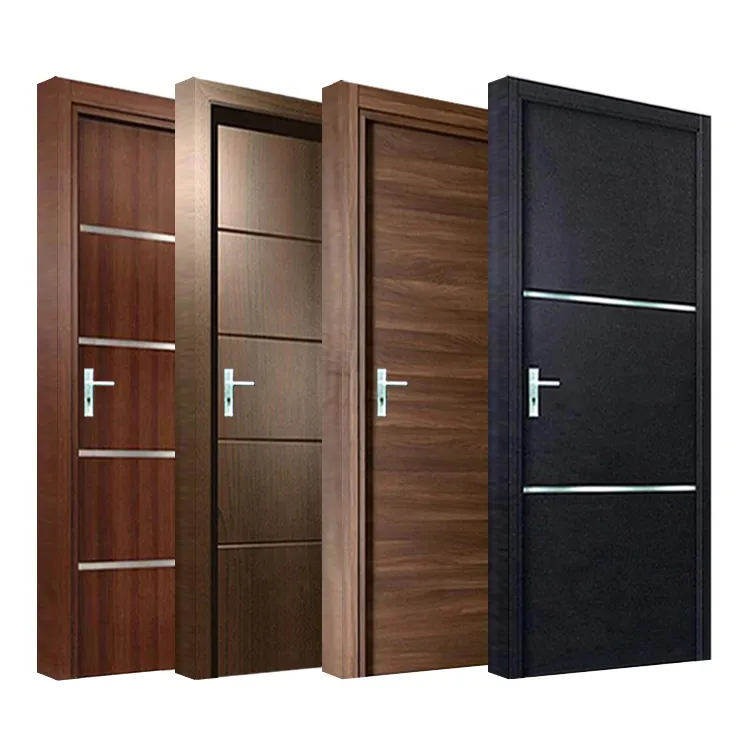 Design de Porta Interna de Madeira Sólida Composta Moderna com Revestimento de Noz Preto