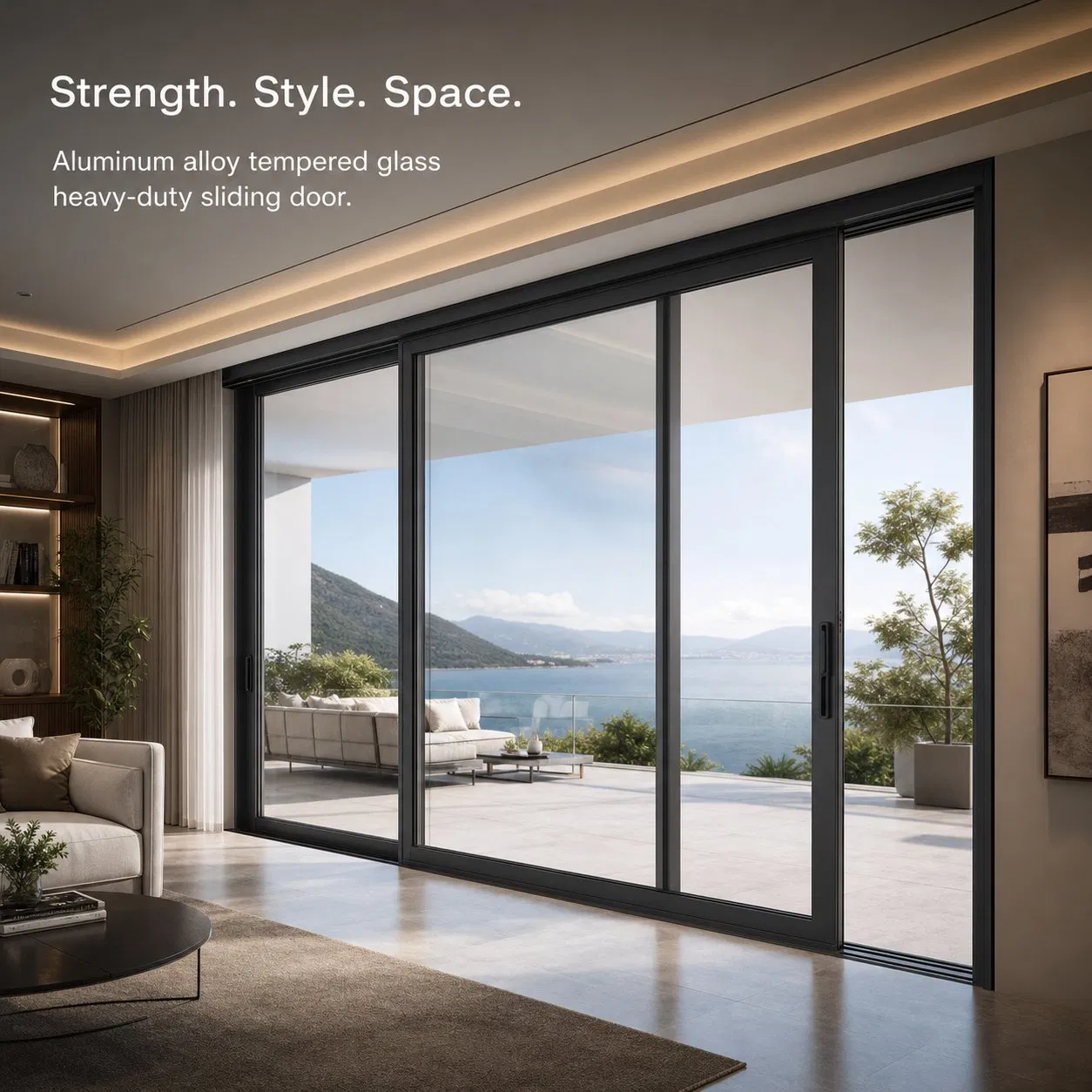 Porta deslizante de alumínio com vidro temperado de segurança, dobrável, sem moldura, dupla camada, para exterior de casa, com design premium, para pátio e closet