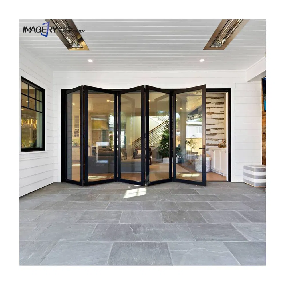 Porta Bifold de Vidro de Alumínio com Quebra Térmica, Eficiente em Energia, para Uso Comercial em Pátio, de Alta Resistência