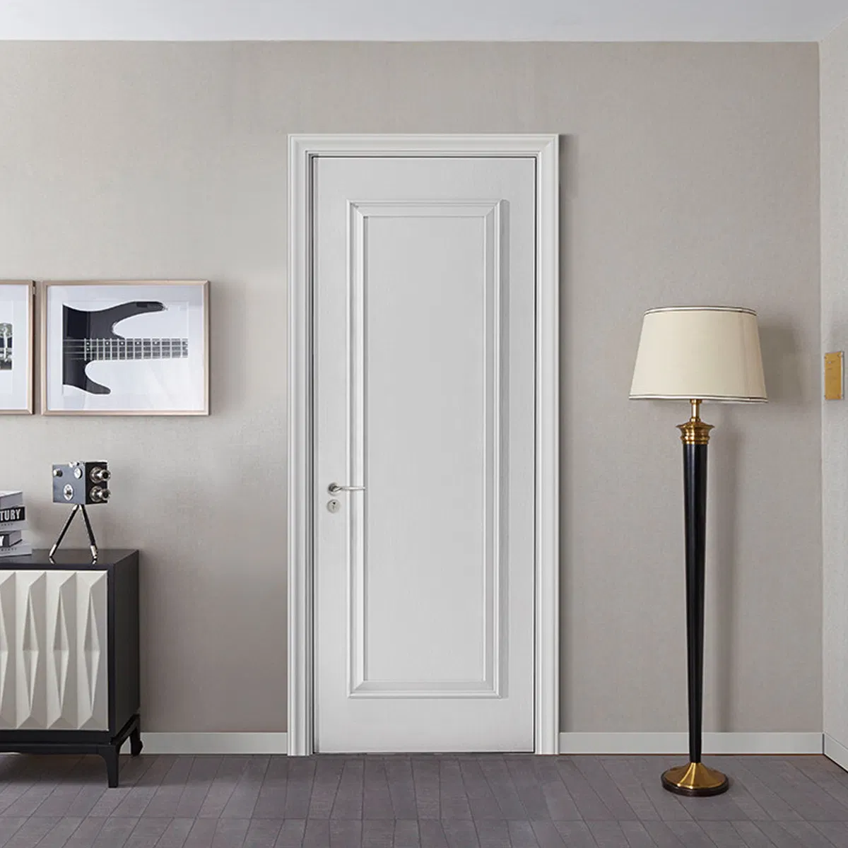 Porta de Interior de Madeira Estilo Francês em PVC, Porta de Madeira Sólida de Entrada para Casa, Hotel e Aplicações em Projetos