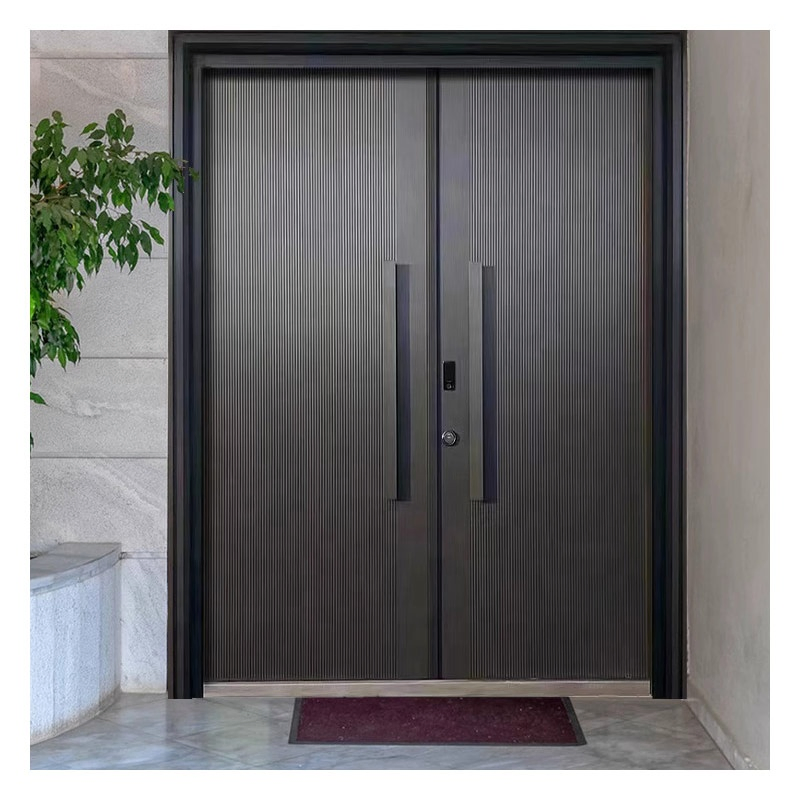 Porta de Entrada Dobrada Simples Frontal Segurança Exterior Aço Quarto Balanço Madeira Segurança Aço Inoxidável Padrão Não Fibra de Vidro PVC UPVC Alumínio