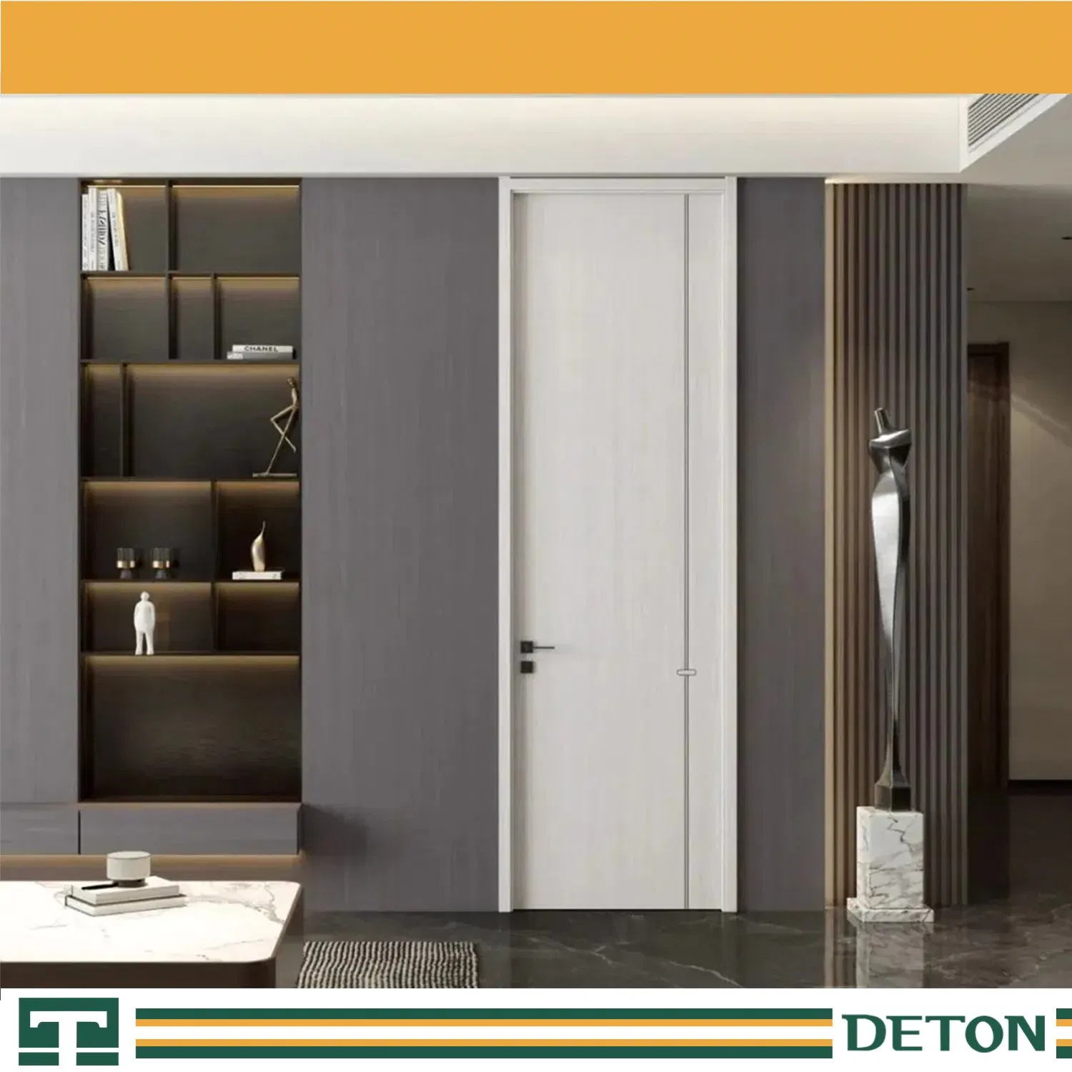 Porta de Pátio Francesa Interior Sólida de Madeira em MDF PVC para Quarto, Painel Moderno de Madeira Maciça à Venda, Isolamento Acústico para Casa