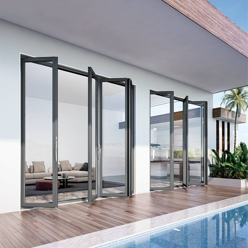 Porta de vidro dobrável com janela deslizante dupla para interiores e exteriores, porta de alumínio