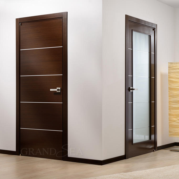 Portas internas modernas personalizadas sem moldura para quartos em madeira composta