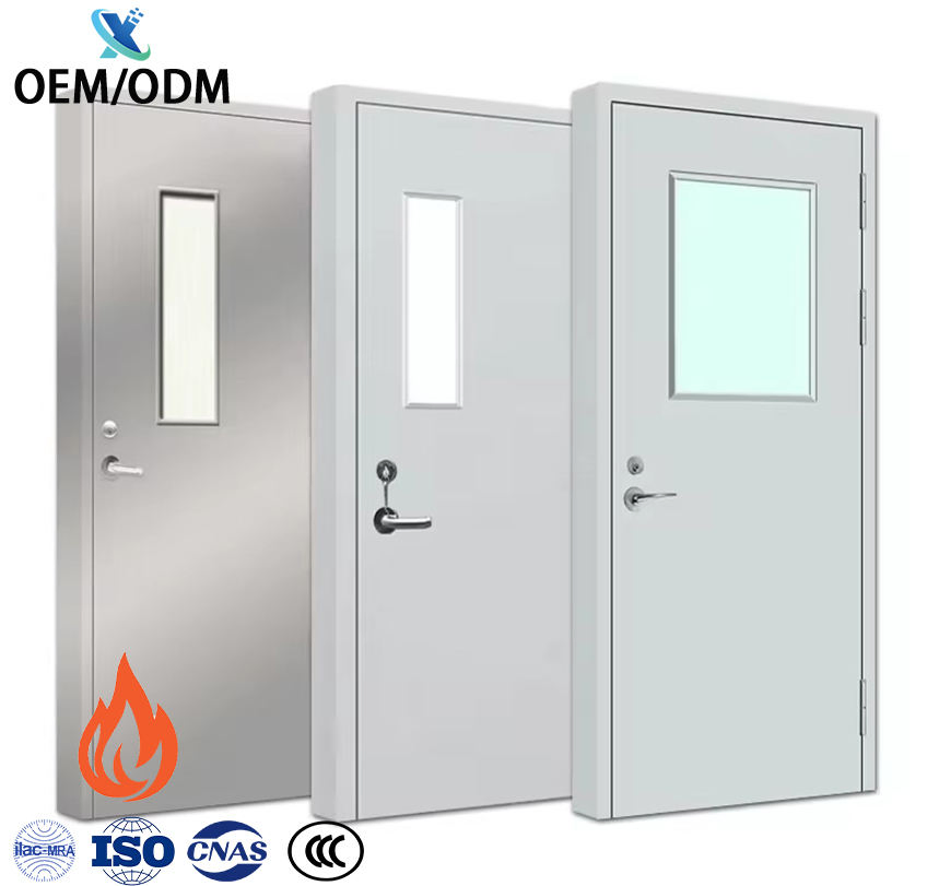 Portas de fogo personalizadas de design moderno para edifícios, portas resistentes ao fogo para hospitais, porta de aço resistente ao fogo