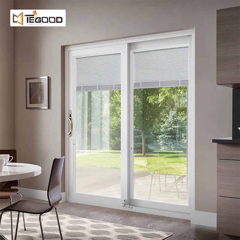 Preço de Fábrica Nova Venda por Atacado Estilo Francês Porta de Entrada de Varanda Deslizante de Vidro Temperado em UPVC PVC