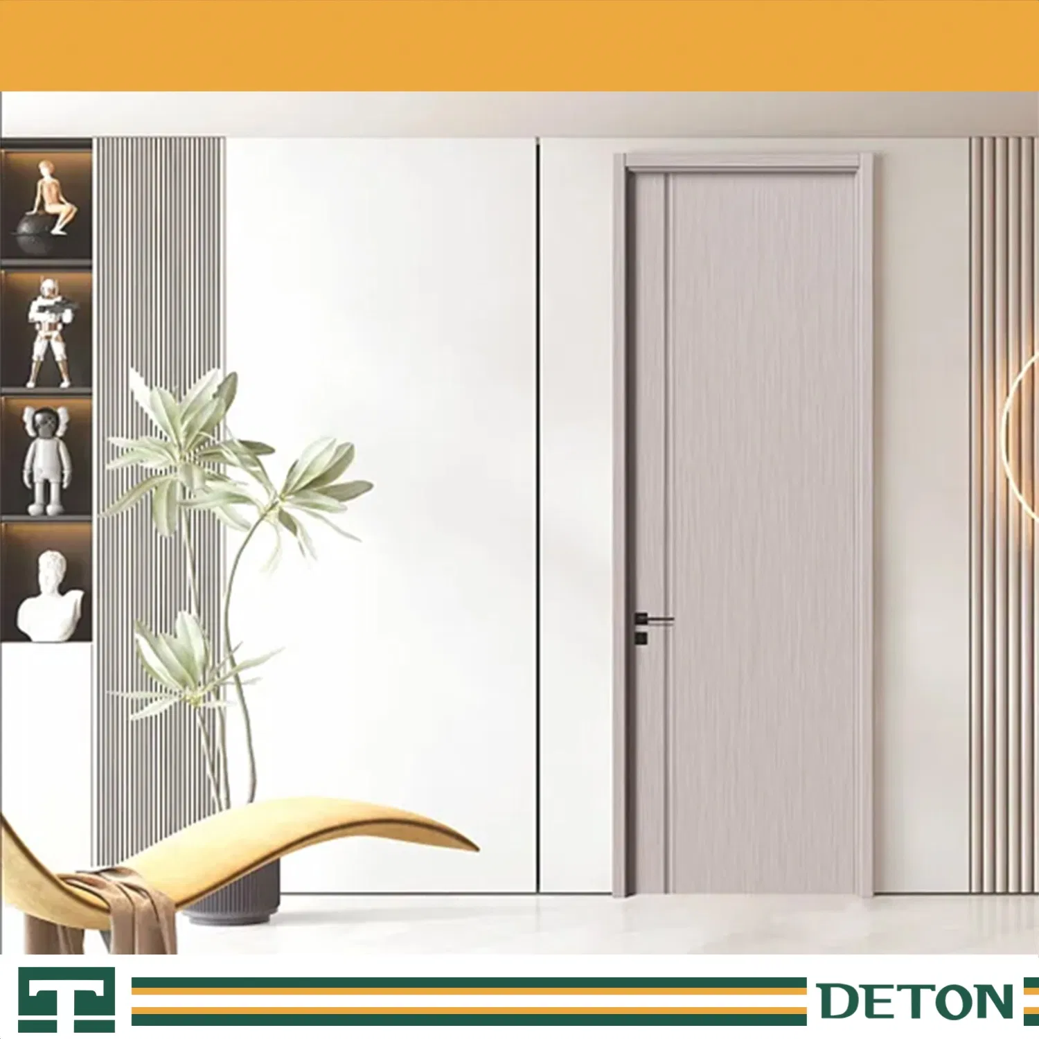 Porta de Pátio Francesa Interior Sólida de Madeira em MDF PVC para Quarto, Painel Moderno de Madeira Maciça à Venda, Isolamento Acústico para Casa