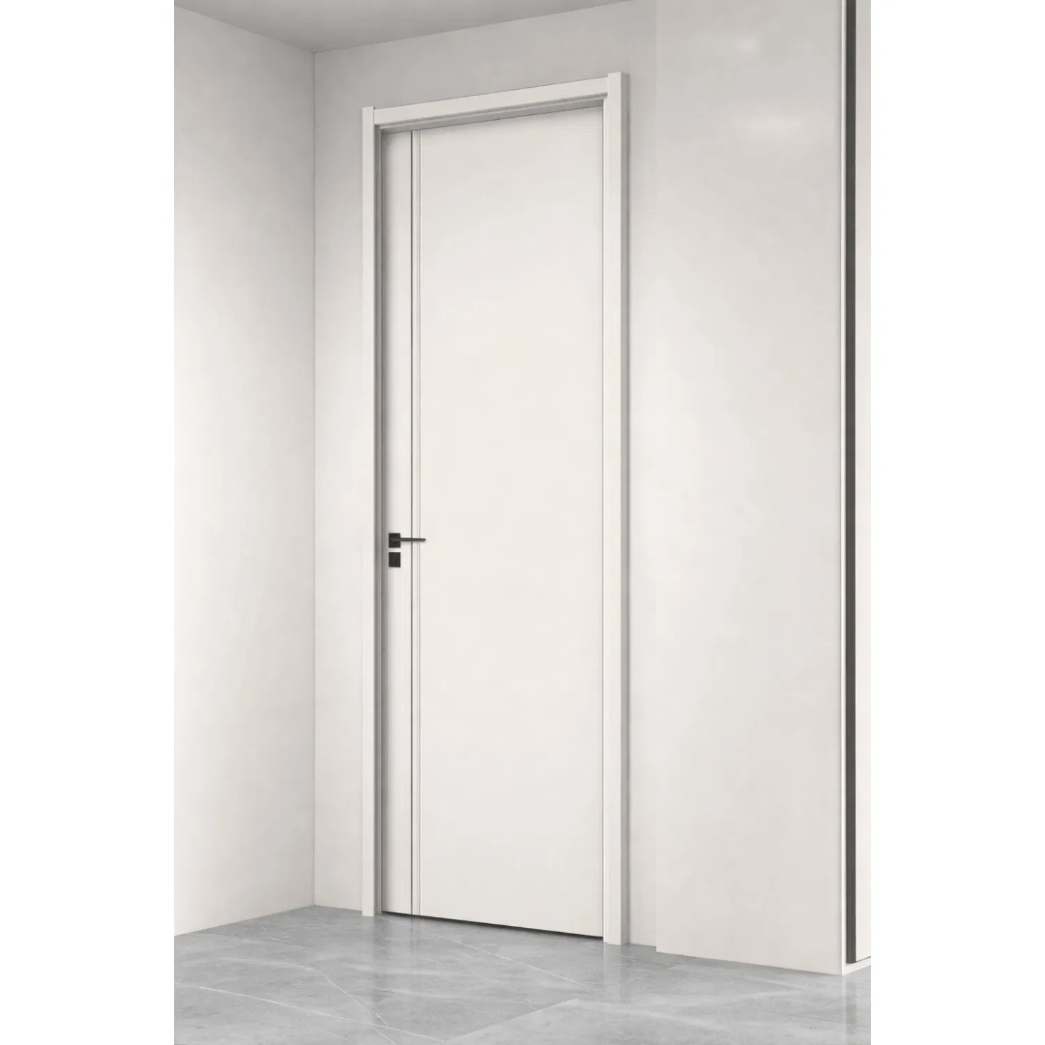 Porta de Madeira MDF com Revestimento Interior em Cor Noz Moderna, Design de Porta Sólida em Compósito para Hotel, Escola e Apartamento