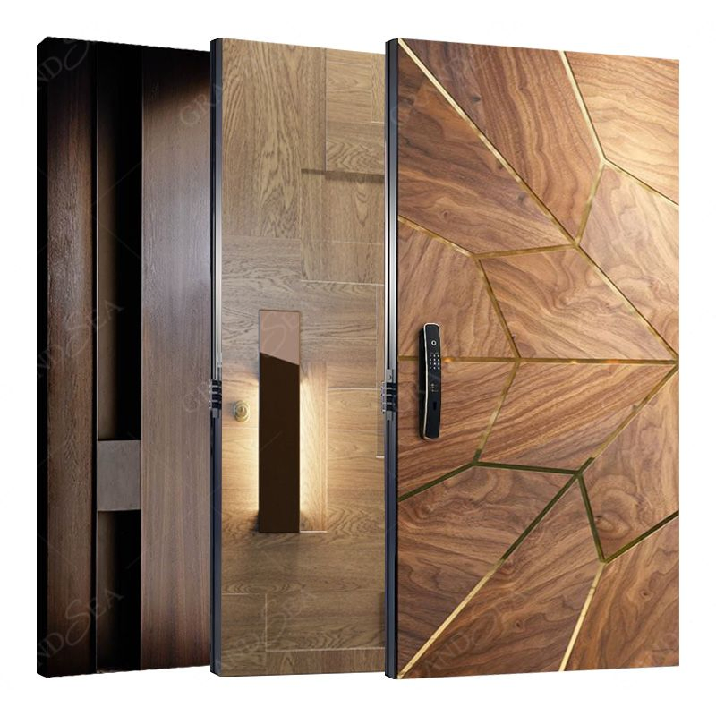 Novo Design Casa Personalizada Luxuosa Vila Entrada Principal Entrada Frontal Porta Pivotante Moderna de Metal Aço Inoxidável