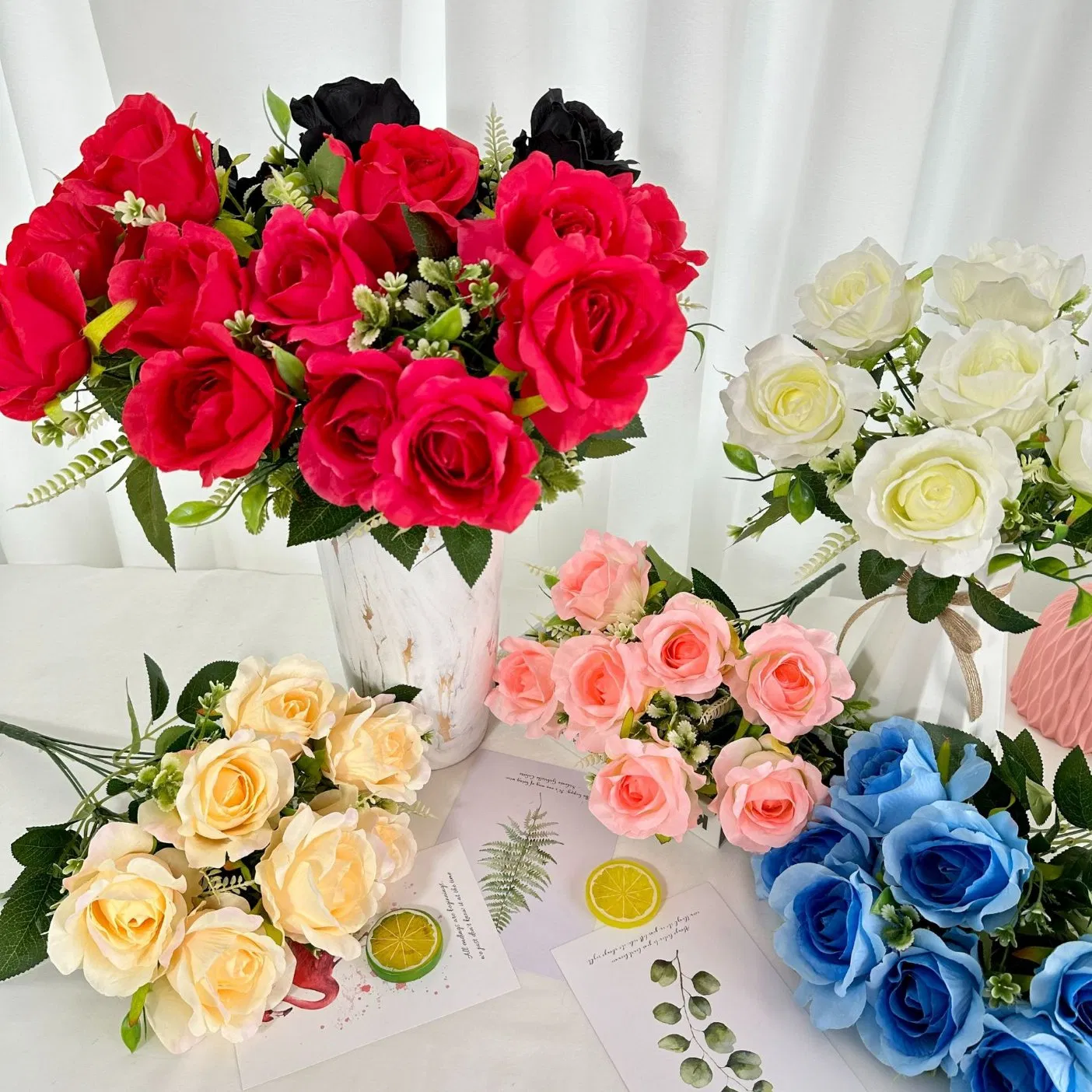 Silk Rose Flower Arrangement for Home Decor - Handmade Decorative Flowers