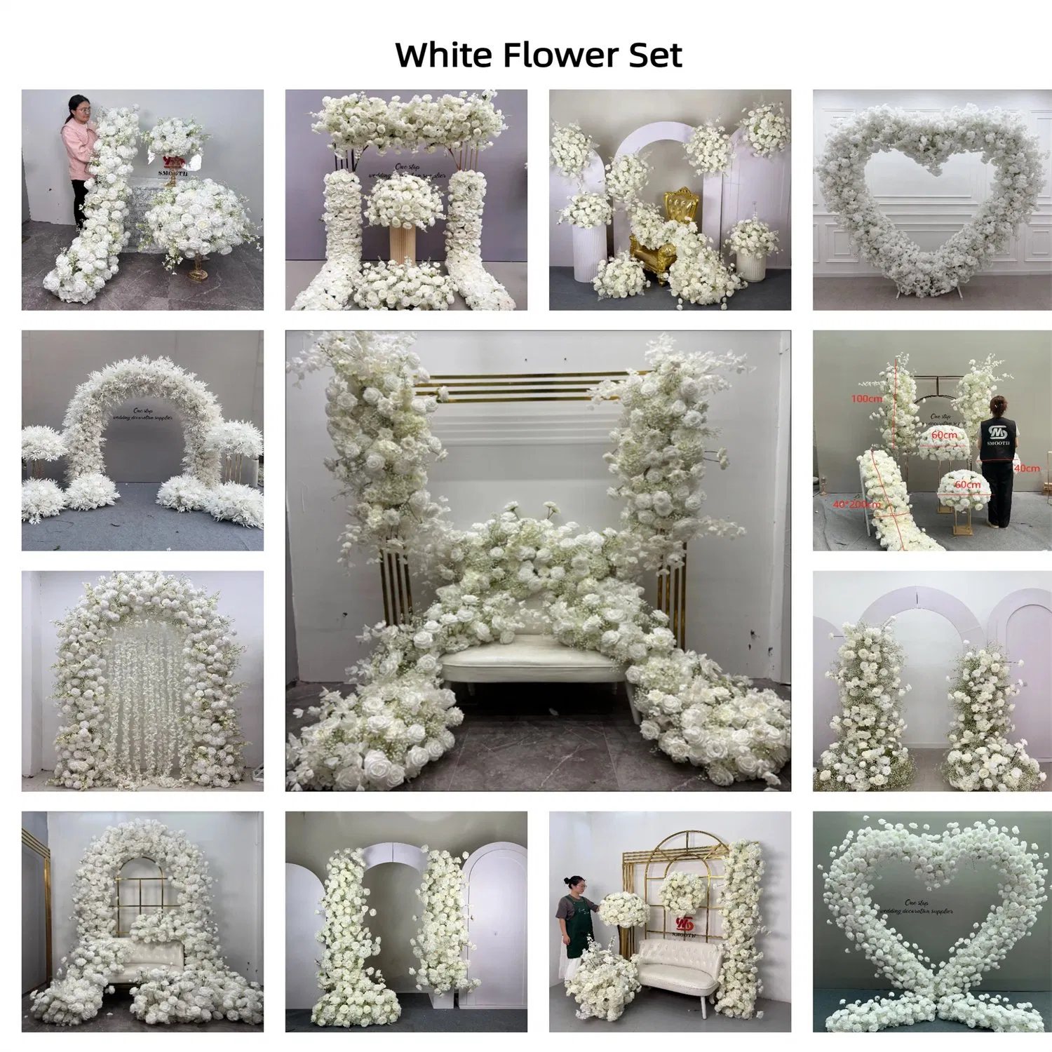 Smooth Flower Runner Arrangement Wedding Decoration White Artificial Silk Flowers