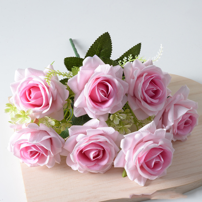 Factory Wholesale Cheap Plastic Fake Artificial Rose Wedding Art Silk Plant Heads Bouquet Artificial Arrangement Flower for Decoration