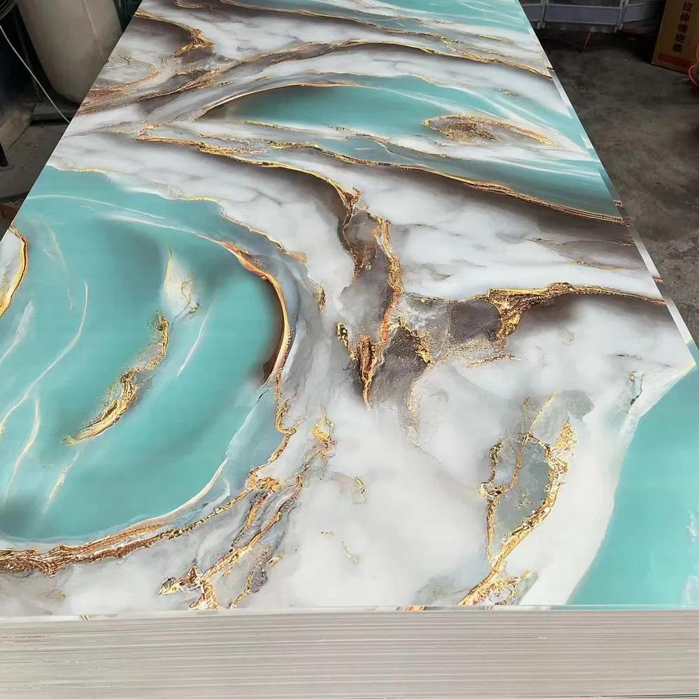 High Glossy Artificial Stone Grain UV WPC Spc Board 4X8 Decor Alternative PVC Marble Sheet 3mm Bamboo Charcole 3D Wall Panel for TV Wall Living Room Ceiling