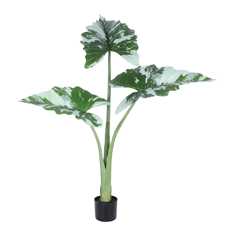Plastic Foliage Topiary Natural Trunk Handmade Artificial Alocasia Cucullata Tree