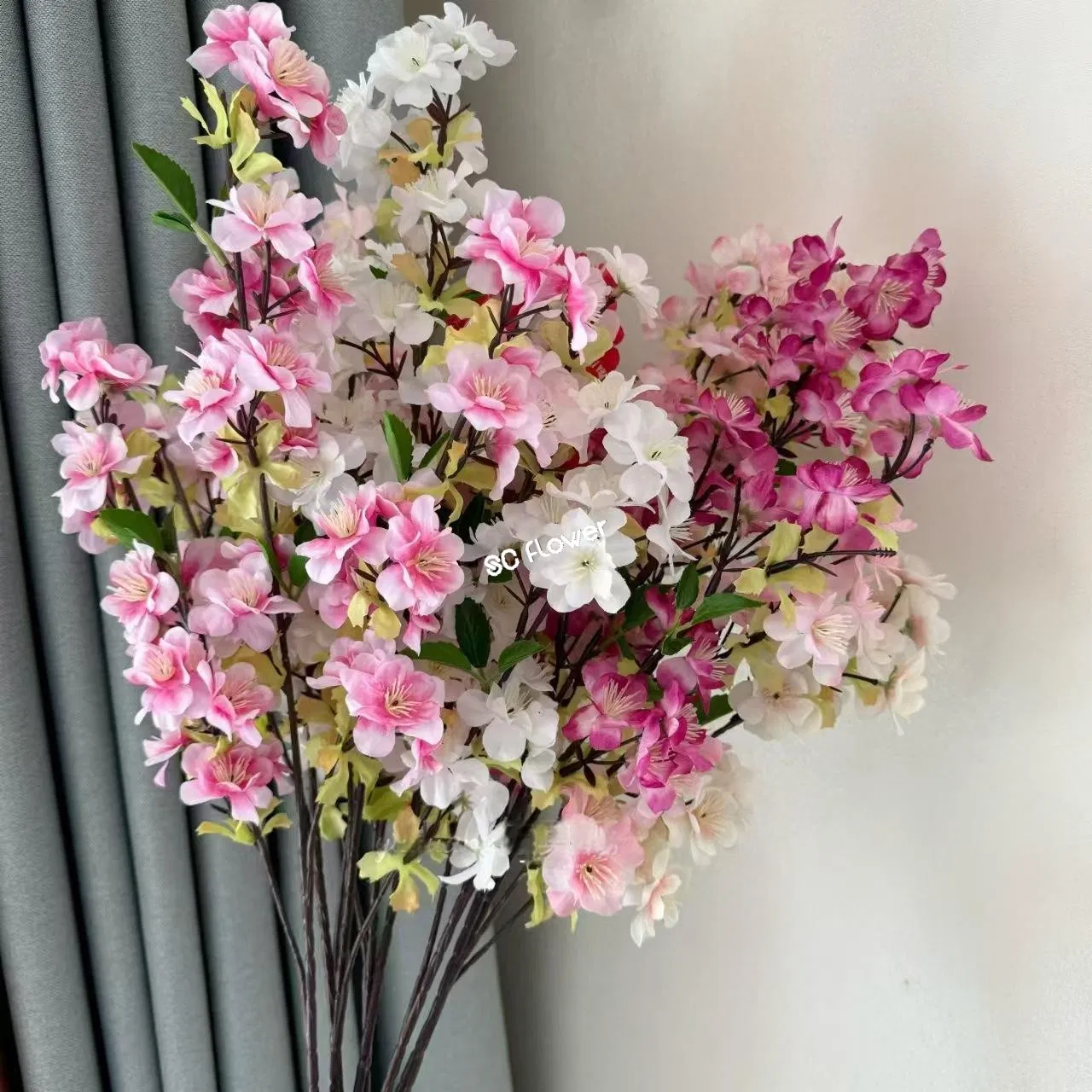 Long Stem Hanging Plum Flowers Silk Artificial Cherry Blossom Flowers for Floral Arrangement