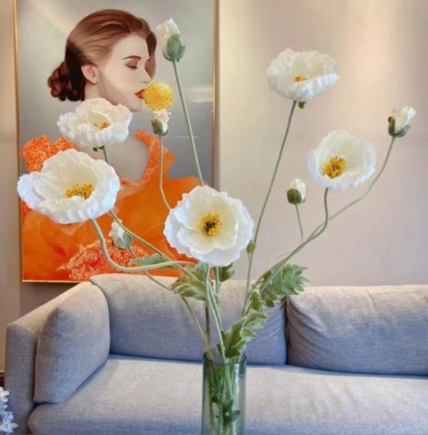 4PCS Artificial Poppy Silk Flowers Faux Corn Poppy Flowers for Home Decor and Wedding Arrangement and Table Centerpiece Room Decor