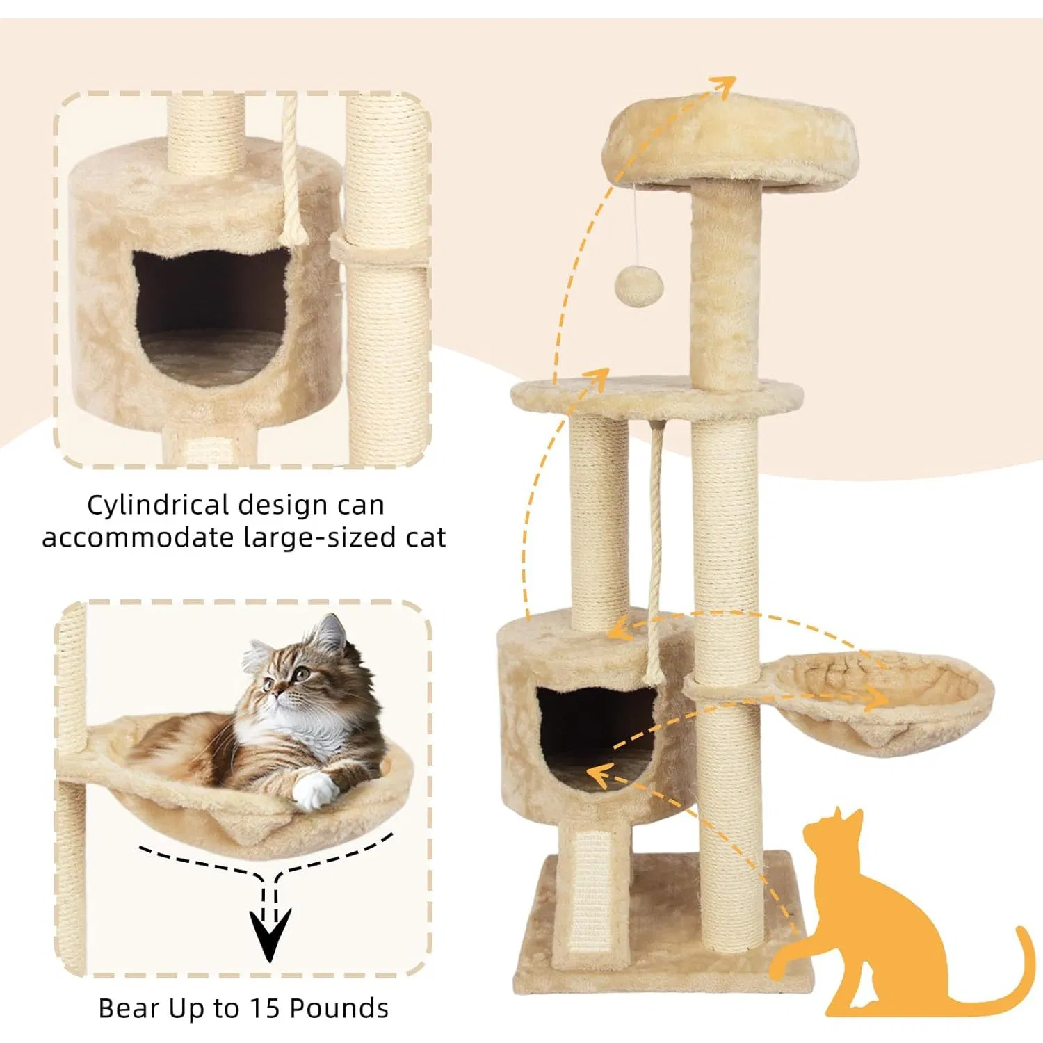 Cat Tower Cat Tree with Widened Perch for Large Cats Kittens