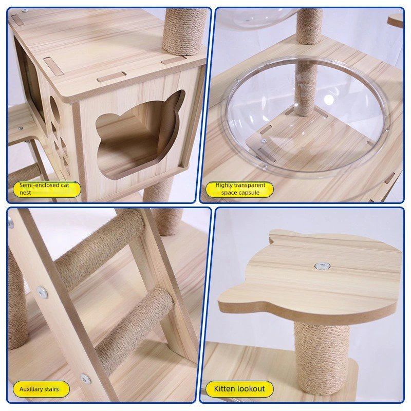 Best-Selling Cat Bed &amp; Tree Large Integrated Wooden Cat Tower with House Cat Scratching Post