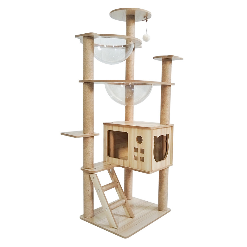 Best-Selling Cat Bed &amp; Tree Large Integrated Wooden Cat Tower with House Cat Scratching Post