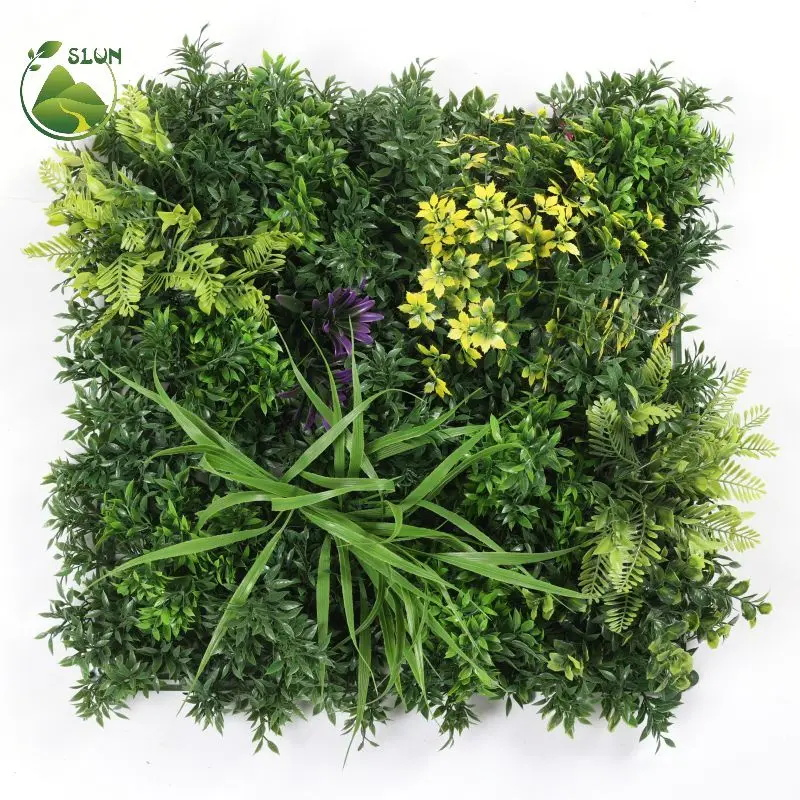 Factory Price UV Protected Vertical Garden Fence Artificial Eucalyptus Tree &amp; Green Grass Panel Outdoor Plastic Faux Plant Wall