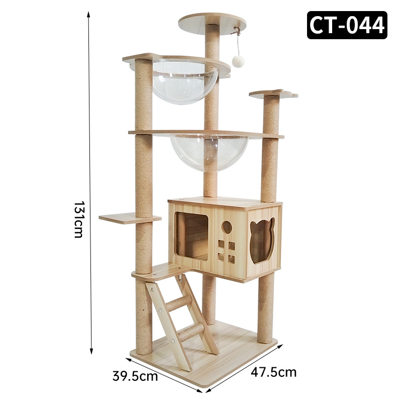 Best-Selling Cat Bed &amp; Tree Large Integrated Wooden Cat Tower with House Cat Scratching Post