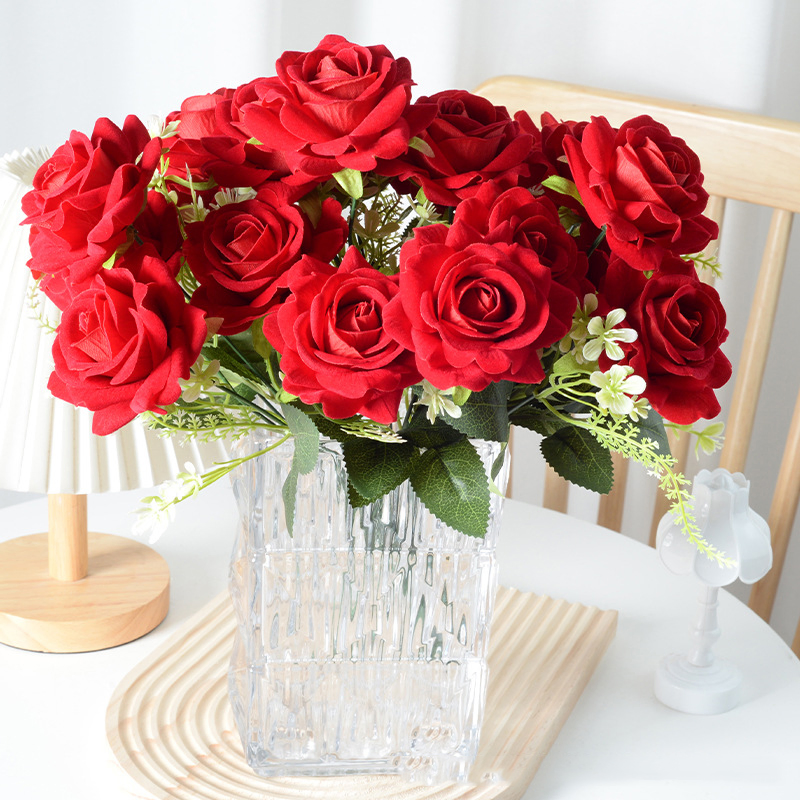Factory Wholesale Cheap Plastic Fake Artificial Rose Wedding Art Silk Plant Heads Bouquet Artificial Arrangement Flower for Decoration
