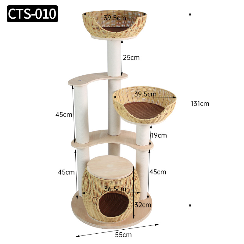Best-Selling Cat Bed &amp; Tree Large Integrated Wooden Cat Tower with House Cat Scratching Post