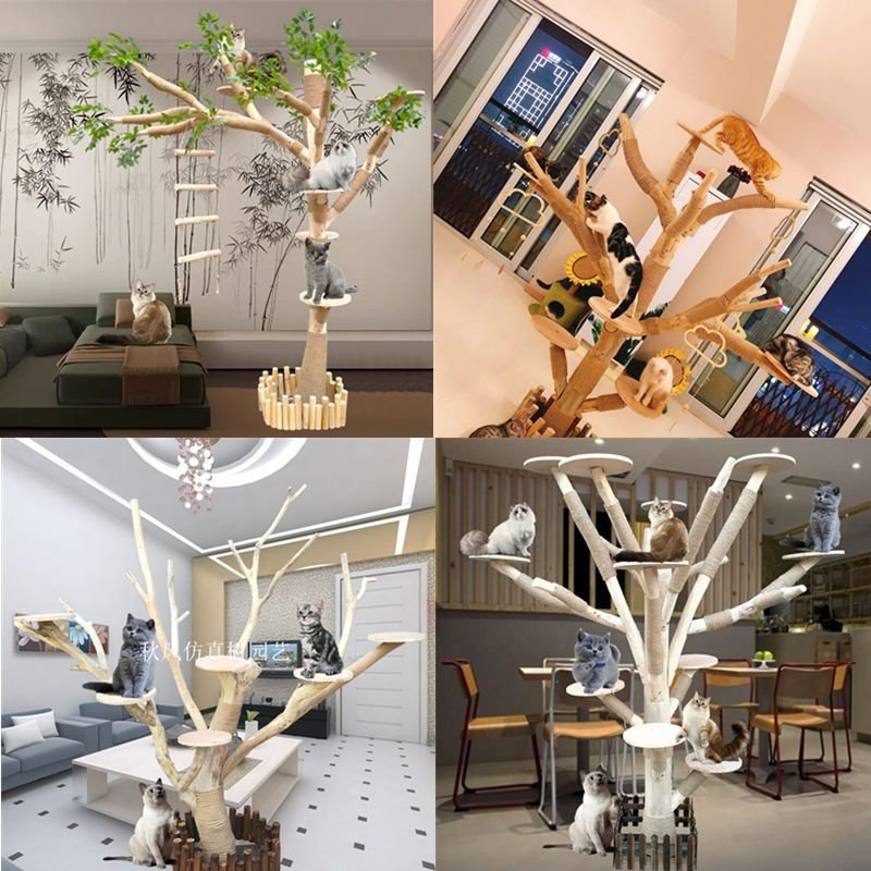 Factory Teak Wood Rack Tree Cat Scratcher Play Large Fat Pet Wood Tree Fruit Decora Stand Floral Cat Tree for Large Cats