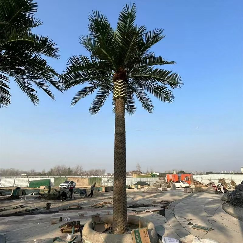Large Outdoor Artificial Date and Coconut Palms Tree Durable Stylish Fire Retardant Faux Plants Stylish Outdoor Decoration