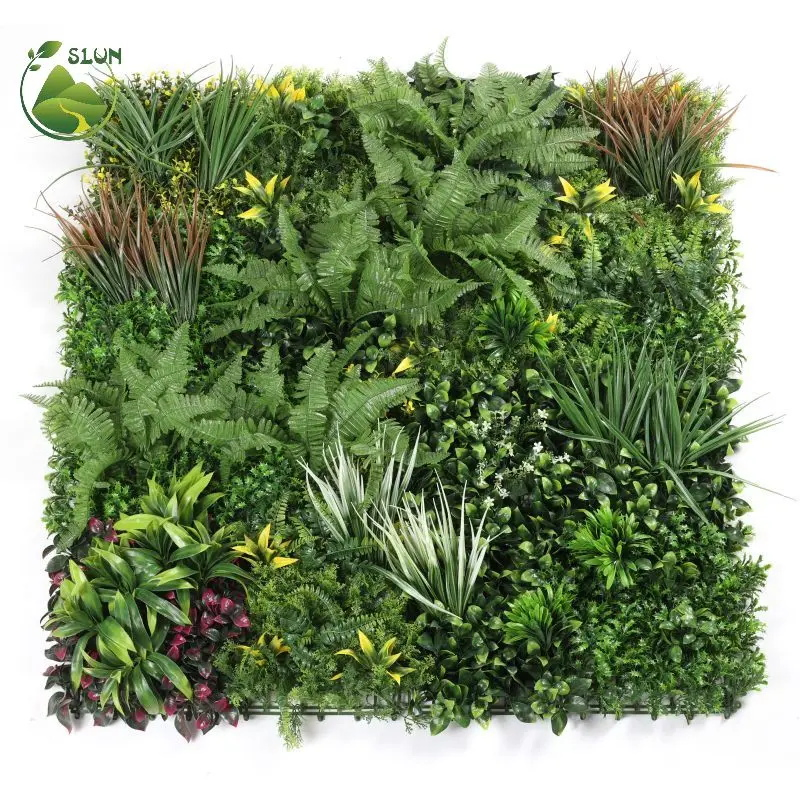 Factory Price UV Protected Vertical Garden Fence Artificial Eucalyptus Tree &amp; Green Grass Panel Outdoor Plastic Faux Plant Wall