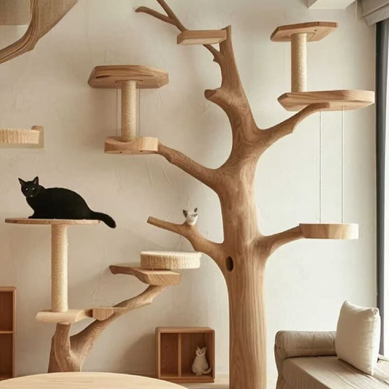 Factory Teak Wood Rack Tree Cat Scratcher Play Large Fat Pet Wood Tree Fruit Decora Stand Floral Cat Tree for Large Cats