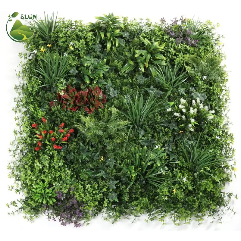 Factory Price UV Protected Vertical Garden Fence Artificial Eucalyptus Tree &amp; Green Grass Panel Outdoor Plastic Faux Plant Wall