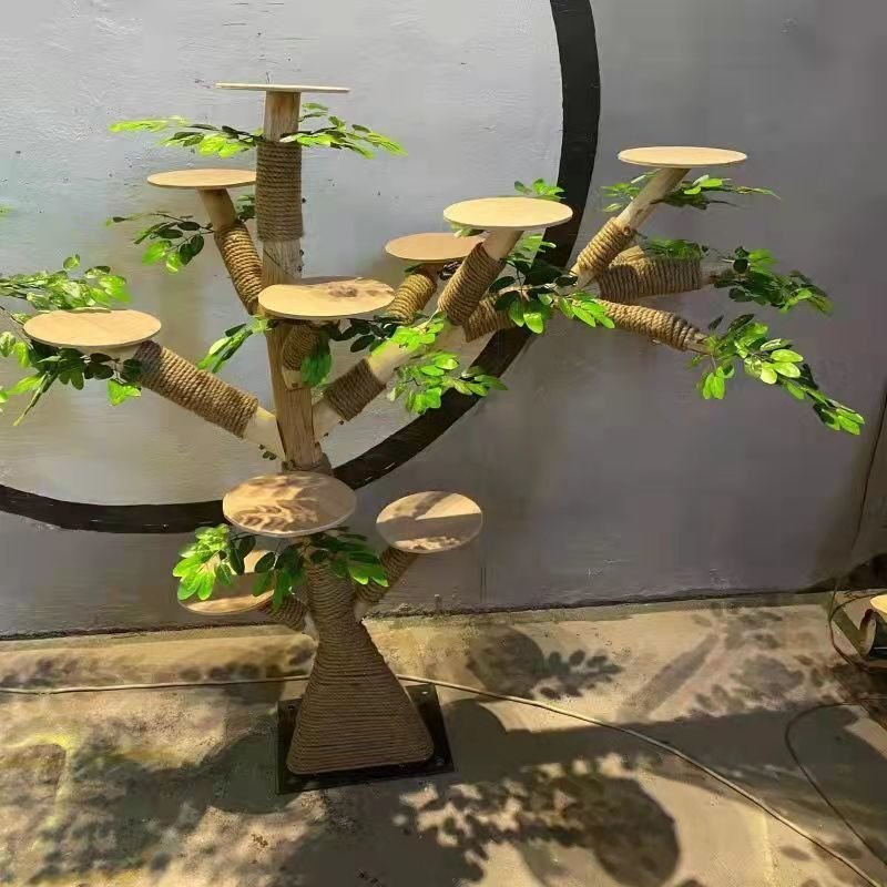 Factory Teak Wood Rack Tree Cat Scratcher Play Large Fat Pet Wood Tree Fruit Decora Stand Floral Cat Tree for Large Cats