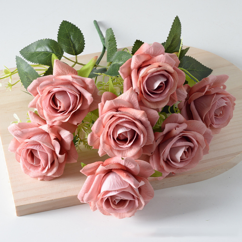 Factory Wholesale Cheap Plastic Fake Artificial Rose Wedding Art Silk Plant Heads Bouquet Artificial Arrangement Flower for Decoration