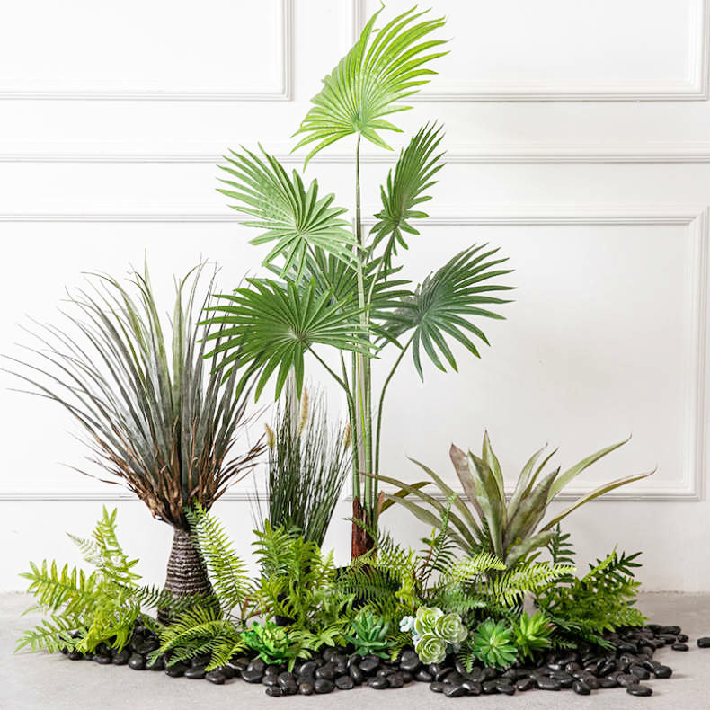 Home Decoration Potted Bonsai Artificial Fan Palm Plants Simulation Fan Palm Trees