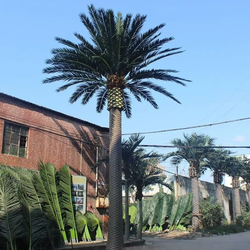 Large Outdoor Artificial Date and Coconut Palms Tree Durable Stylish Fire Retardant Faux Plants Stylish Outdoor Decoration