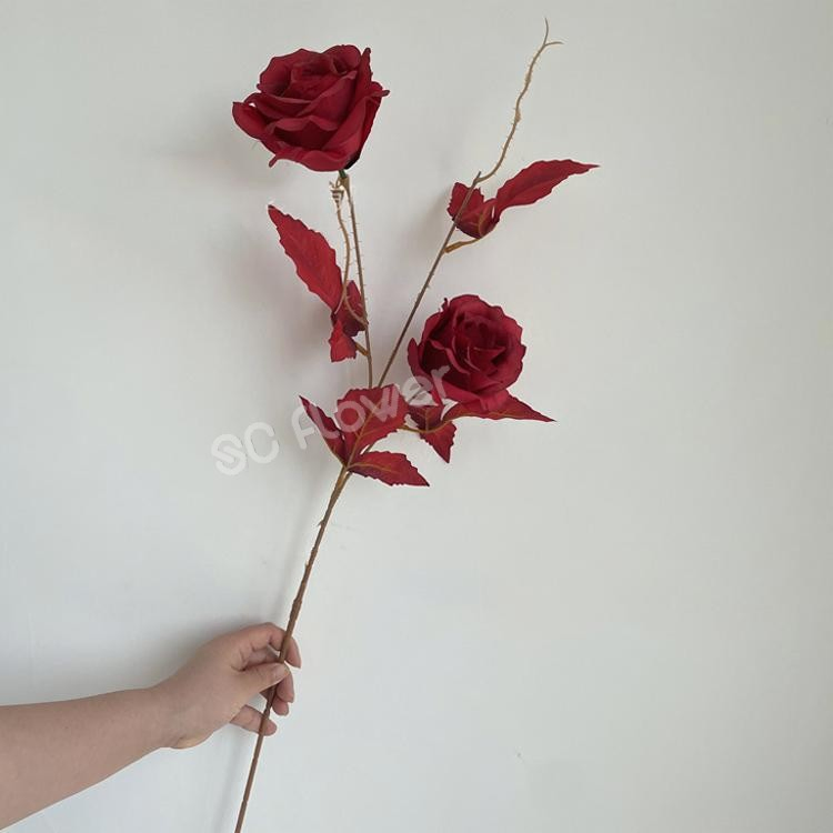 Retro Autumn Color 2 Head Silk Roses Faux Flowers Artificial Flowers for Wedding Arrangements