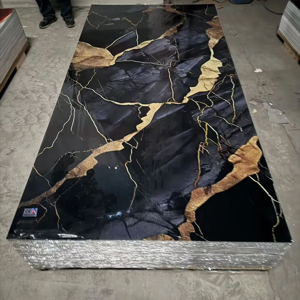 High Glossy Artificial Stone Grain UV WPC Spc Board 4X8 Decor Alternative PVC Marble Sheet 3mm Bamboo Charcole 3D Wall Panel for TV Wall Living Room Ceiling