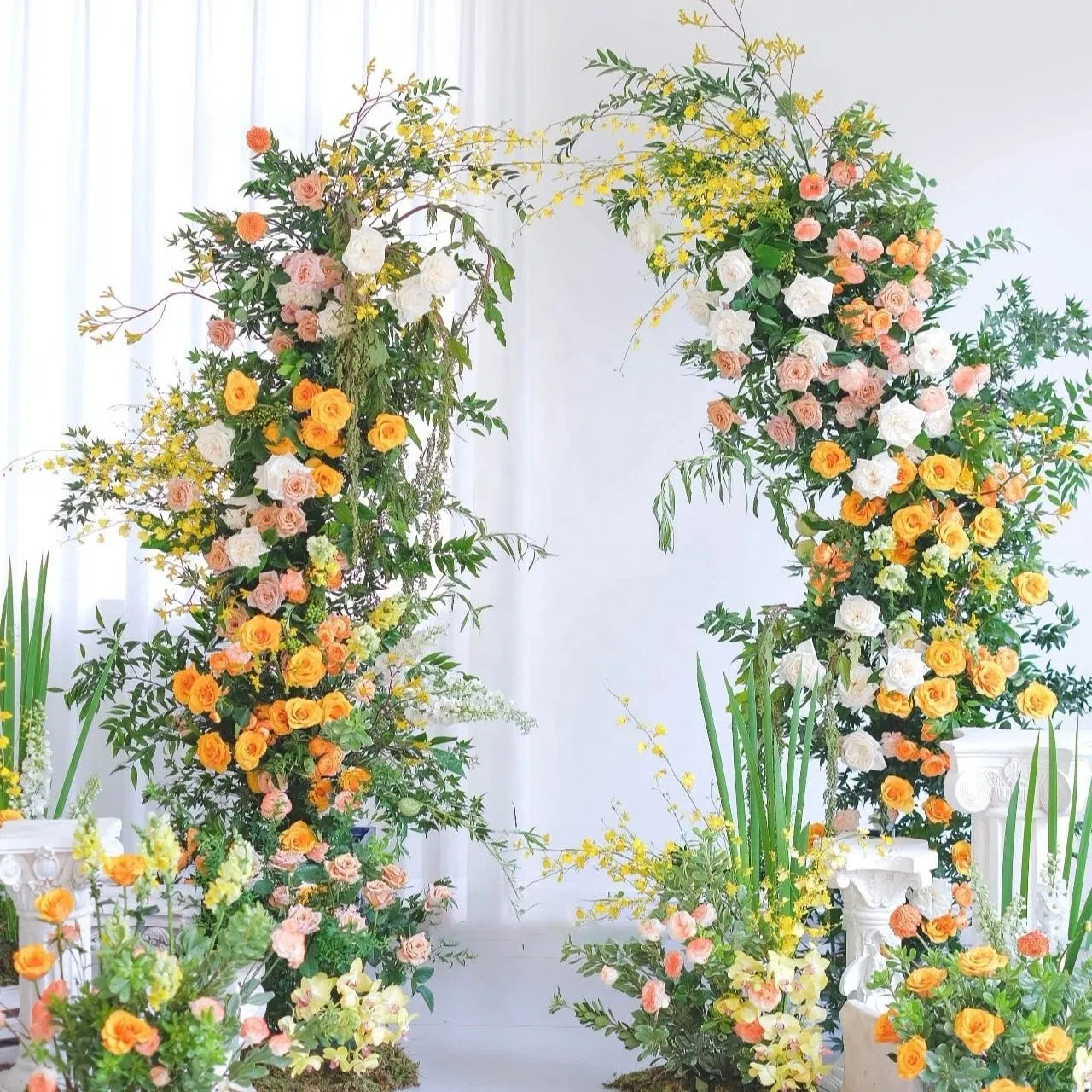 Customized Artificial Silk Rose Flower Row Backdrop Hanging Arch Floral Arrangements Artificial Plants and Flowers for Wedding Decoration