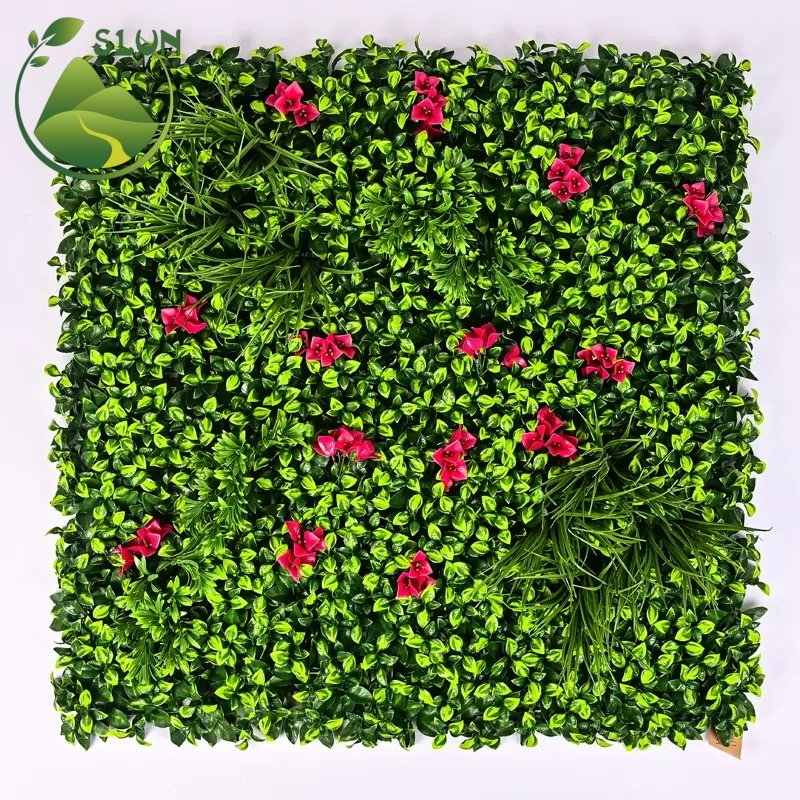 Wedding Decorative Outdoors UV Boxwood Green Hedge Wall Tiles Panel Artificial Grass Mat for Wall Decor