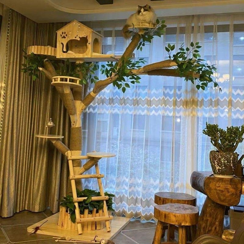 Factory Teak Wood Rack Tree Cat Scratcher Play Large Fat Pet Wood Tree Fruit Decora Stand Floral Cat Tree for Large Cats
