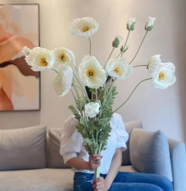 4PCS Artificial Poppy Silk Flowers Faux Corn Poppy Flowers for Home Decor and Wedding Arrangement and Table Centerpiece Room Decor