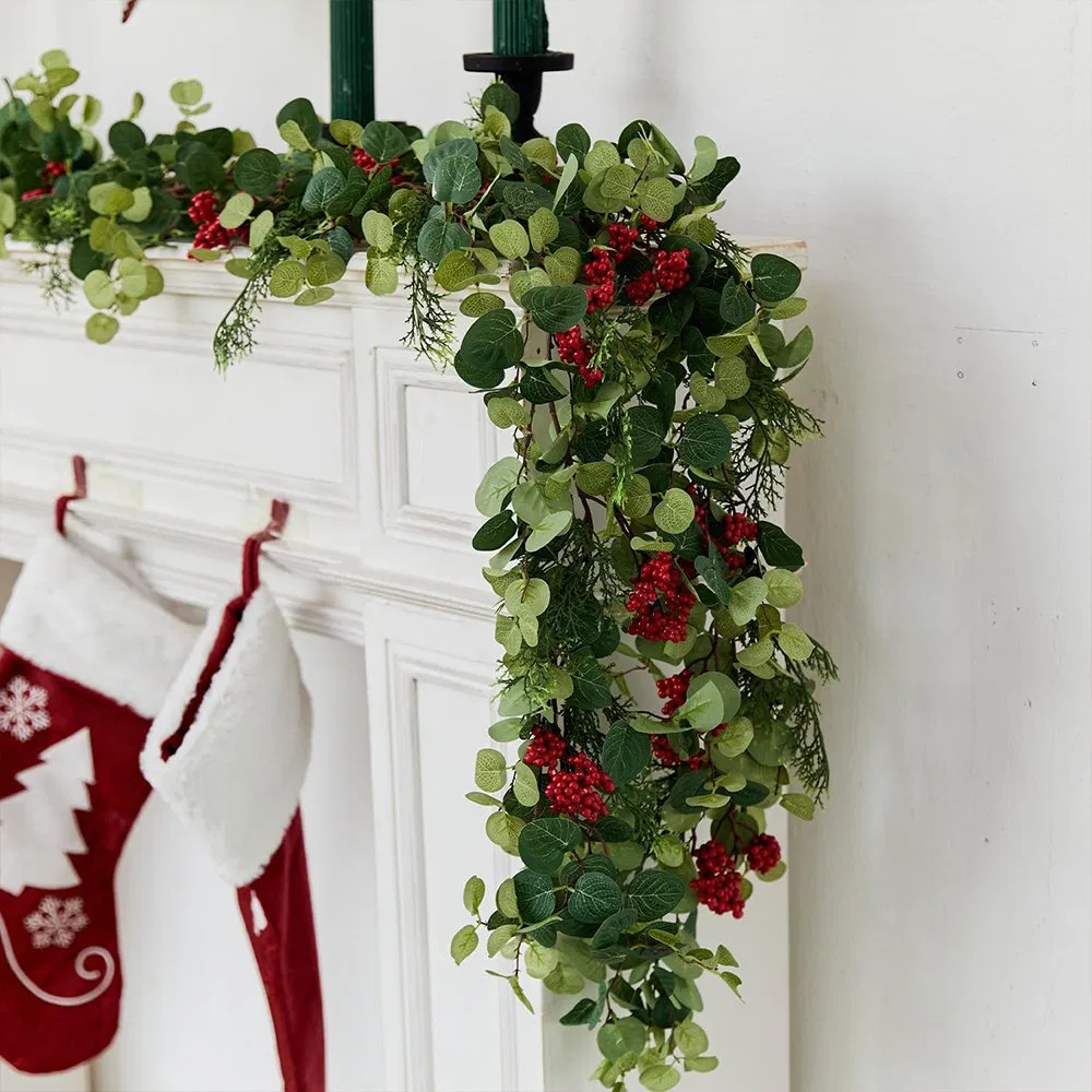 Christmas Decoration Artificial Vine Pine Cypress Vine Red Fruit Decoration Green Plant Vine Christmas Door Hanging