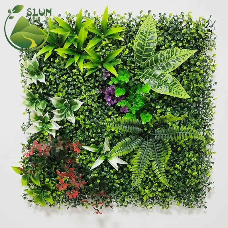 Wedding Decorative Outdoors UV Boxwood Green Hedge Wall Tiles Panel Artificial Grass Mat for Wall Decor